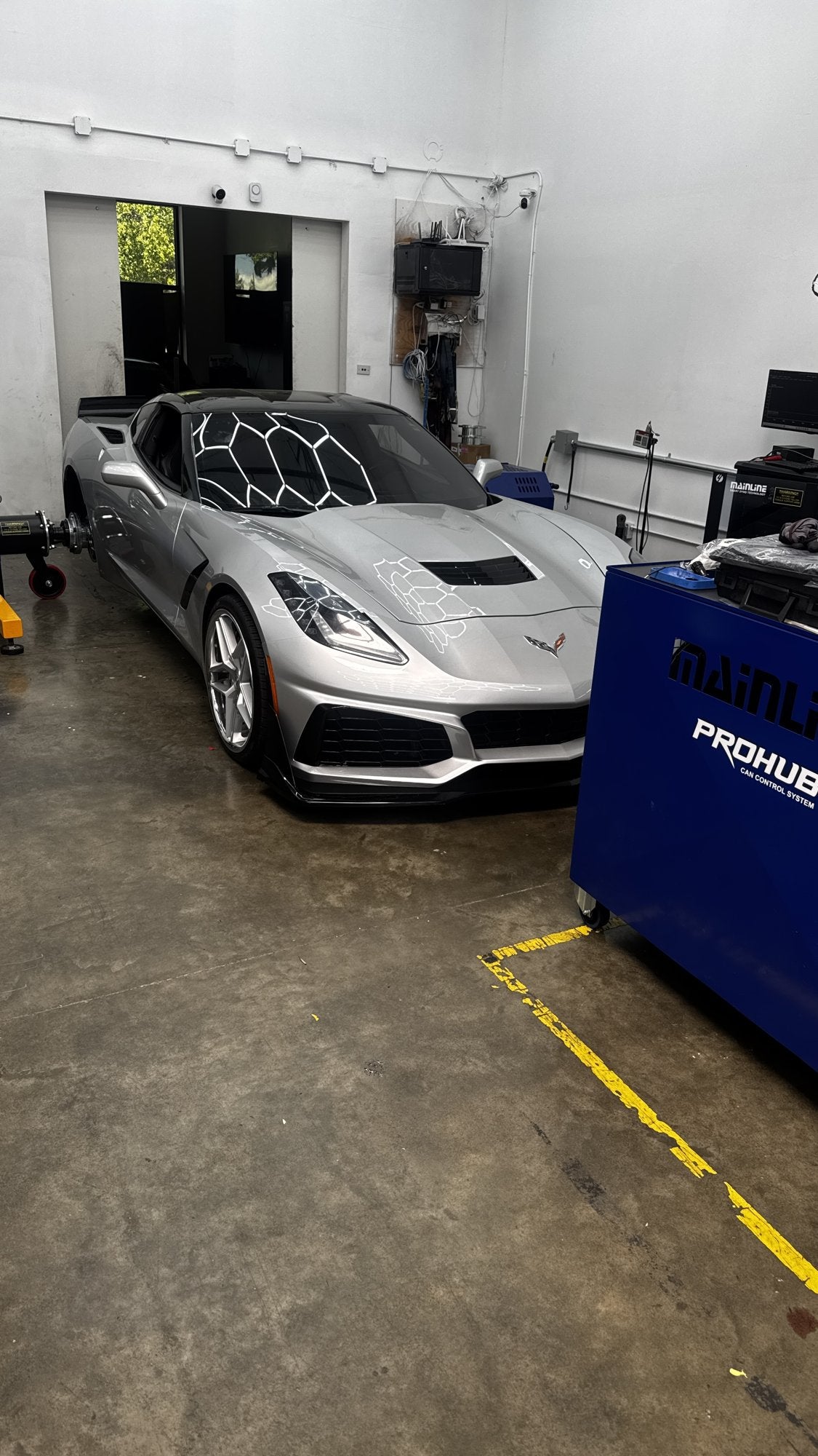 Silver C7 Corvette on the Mainline ProHub dyno at Bay Area Movement Performance
